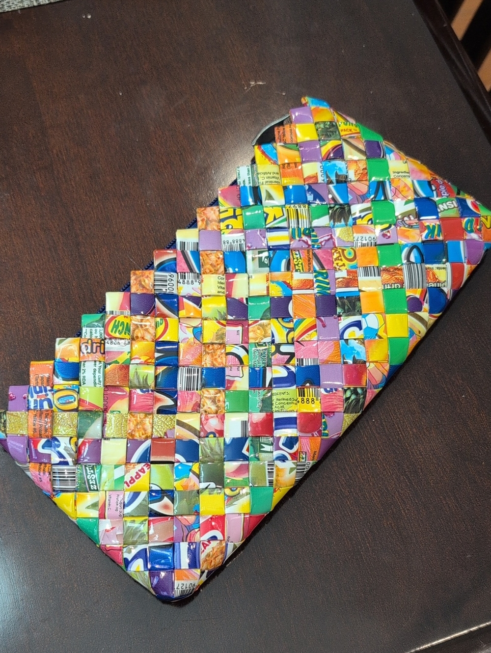 Handwoven Colorful Recycled Snack Wrapper Clutch